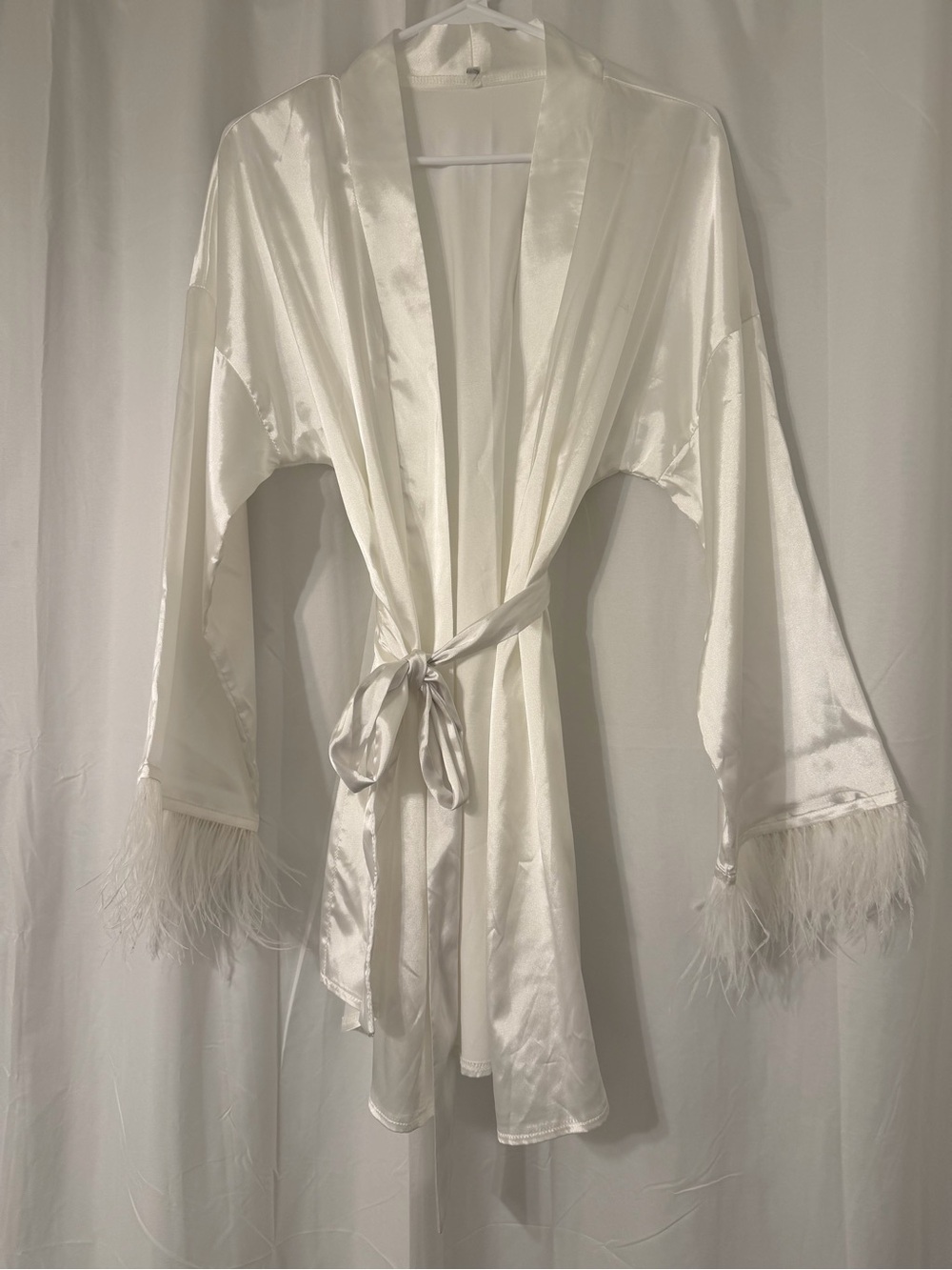 White Satin Feather Trim Robe